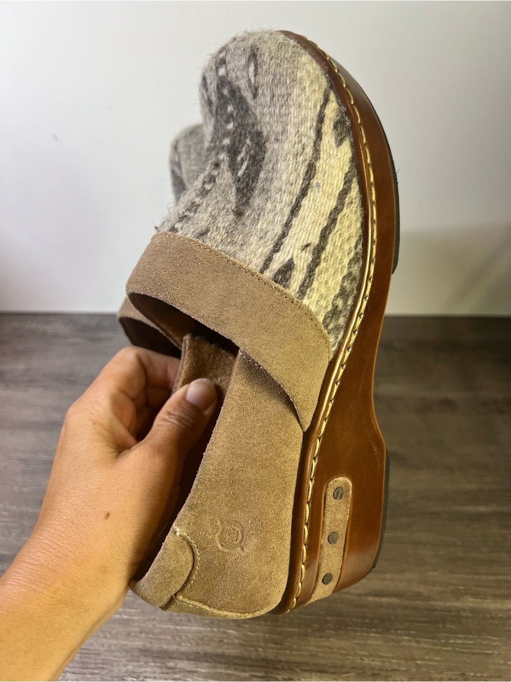 Born Beige Suede & Patterned Wool Clog Mules - Picture 6 of 9
